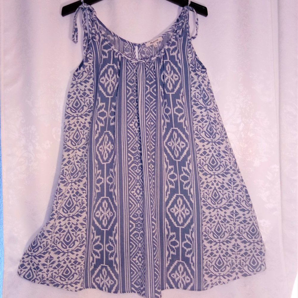 Madewell Tie Strap Dress Aztec design Blue & white